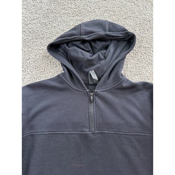 Adidas Hoodie Mens Large Black Waffle Knit Trim 1/4 Zip Pullover Sweatshirt * - Picture 3 of 13